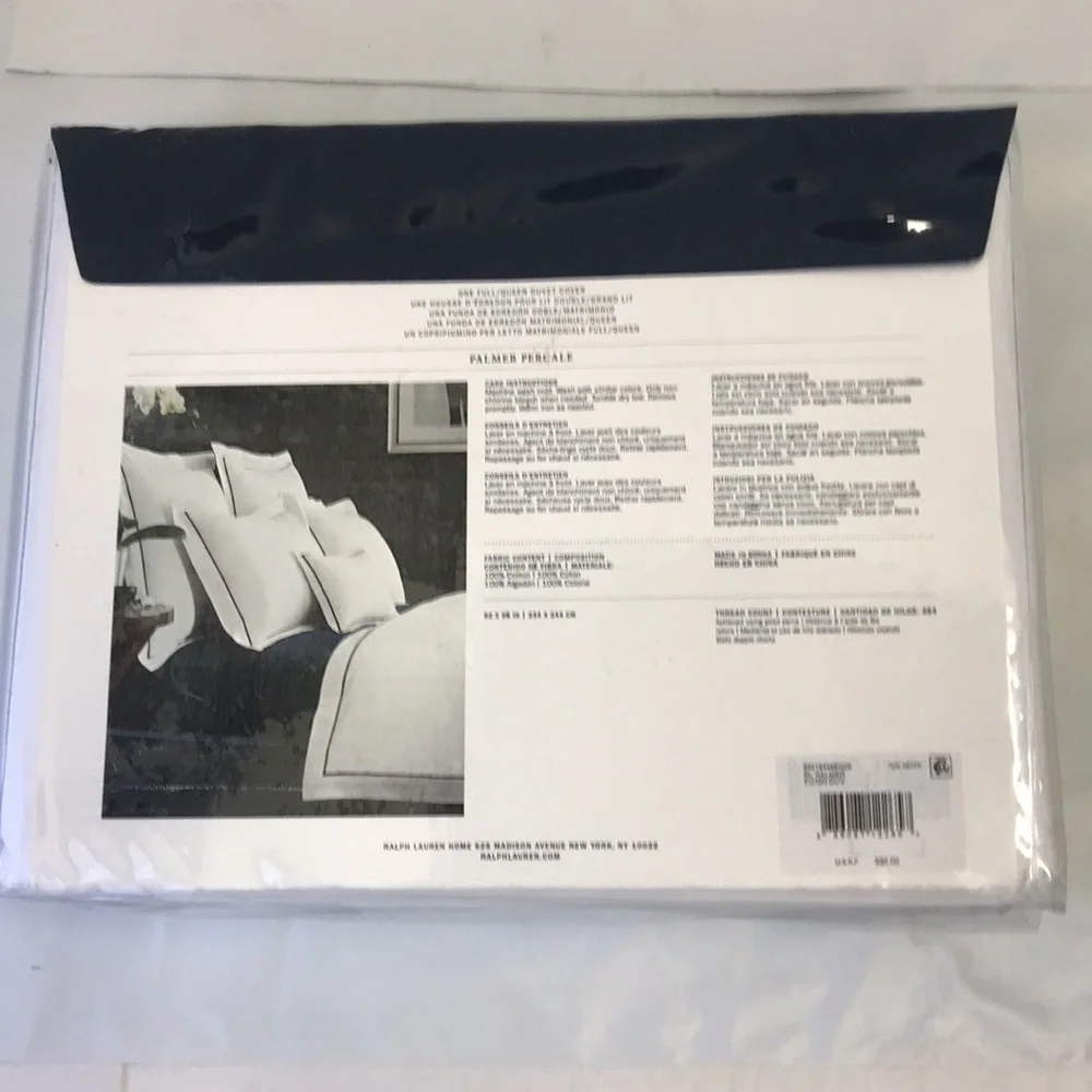 Ralph Lauren Palmer Percale Tuxedo White Full Queen Duvet Cover
